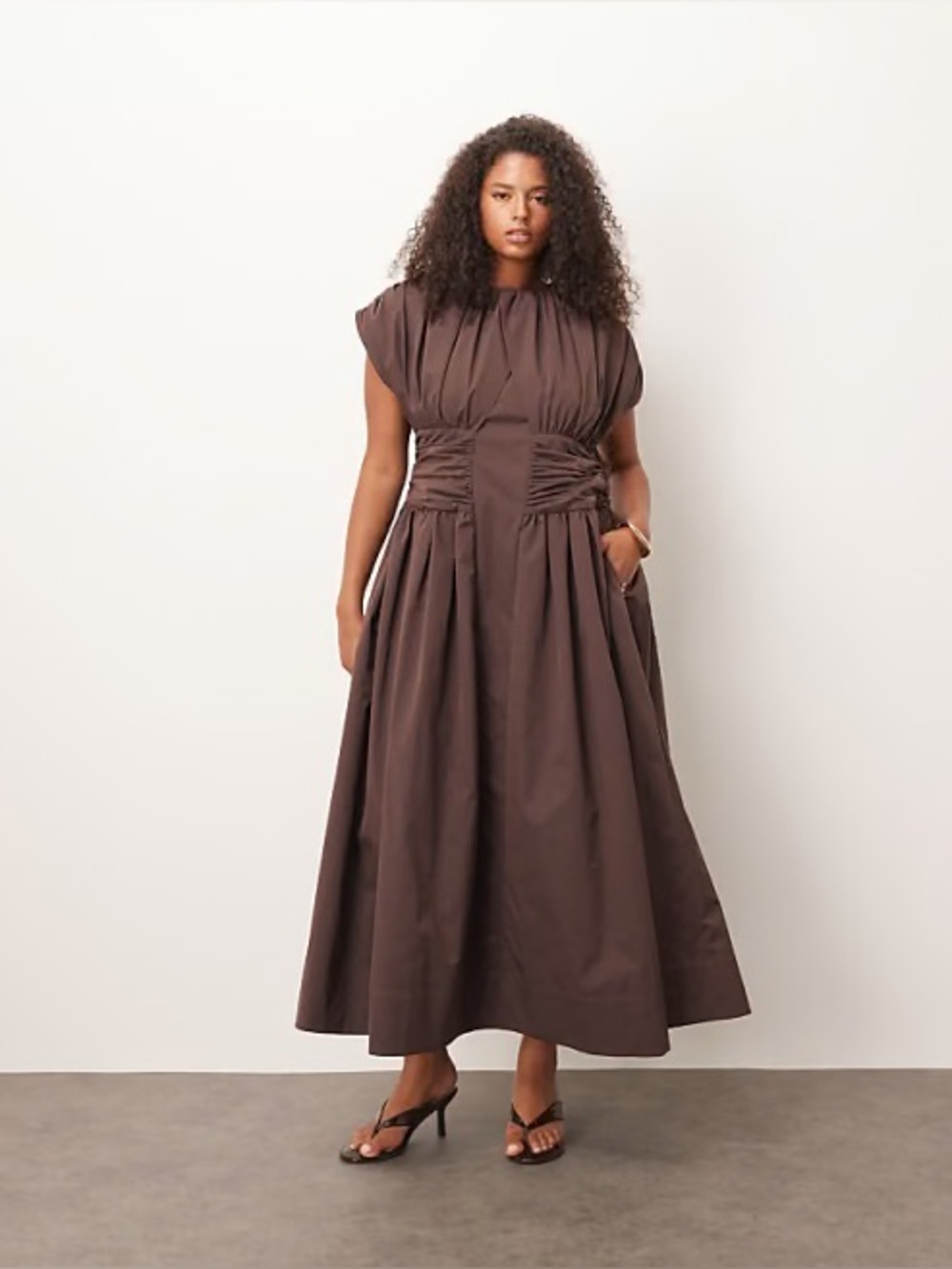 NWT Arrange 16 Plus Size Elegant Brown Ruched Waist Maxi Dress